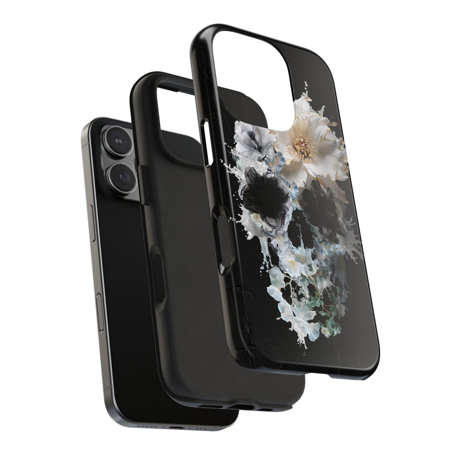 Skull Art Tough Phone Case, Dark Floral Design, Unique Artist Artwork, Gothic Phone Cover, Edgy Skull Phone Protector