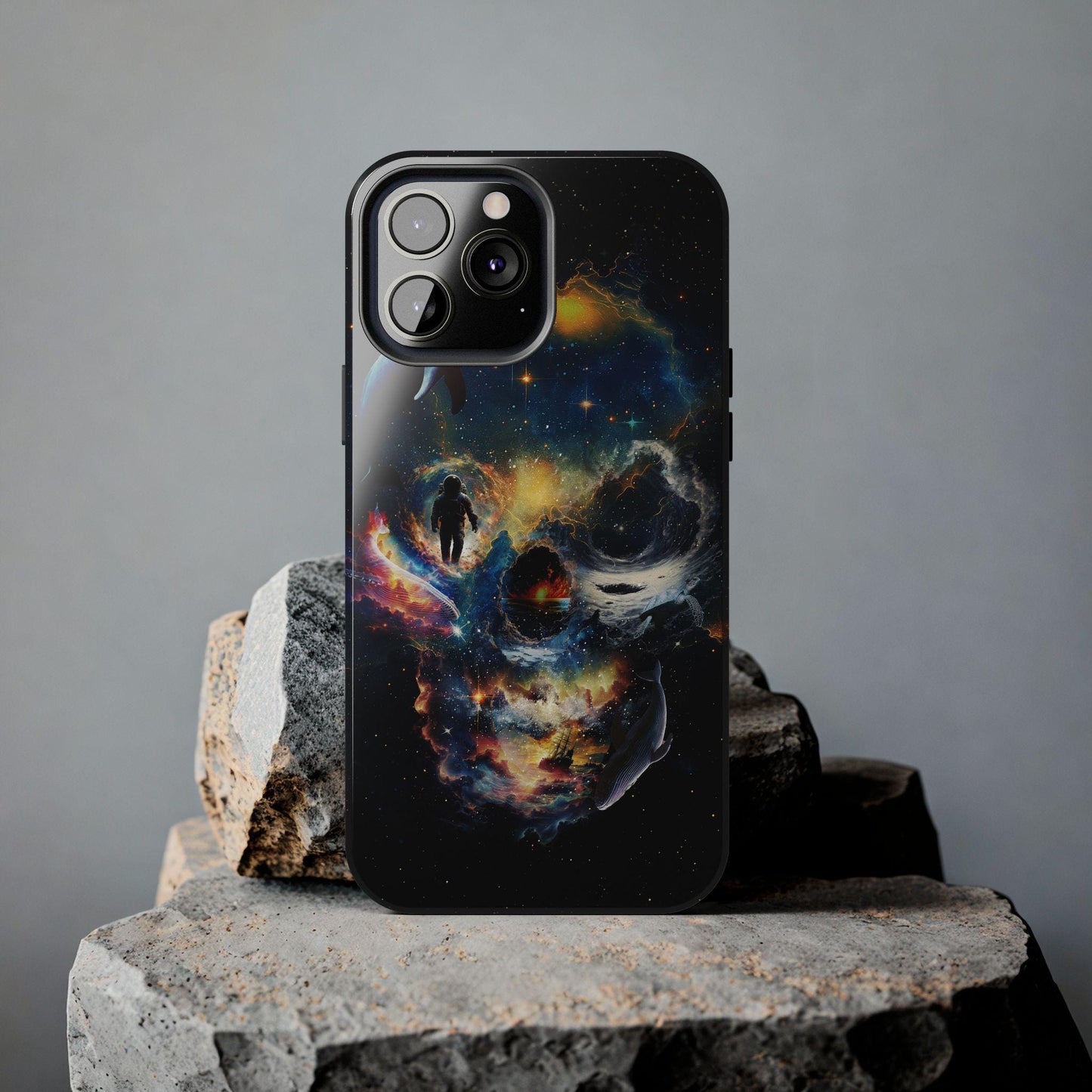 Skull Art Tough Phone Cases, Cosmic Stars Design, Protective Phone Cover, Space Lover Gift
