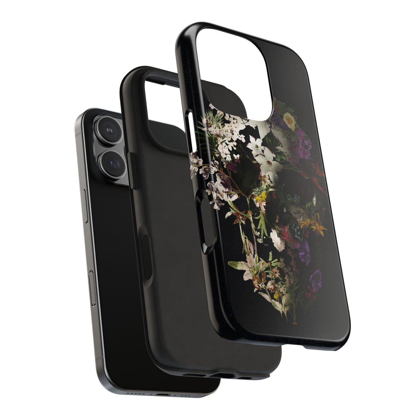 Boho Flower Skull Tough Phone Case, Cool Floral Design, Unique Cell Phone Cover, Trendy Protective Case, Edgy Skull Art Phone Accessories
