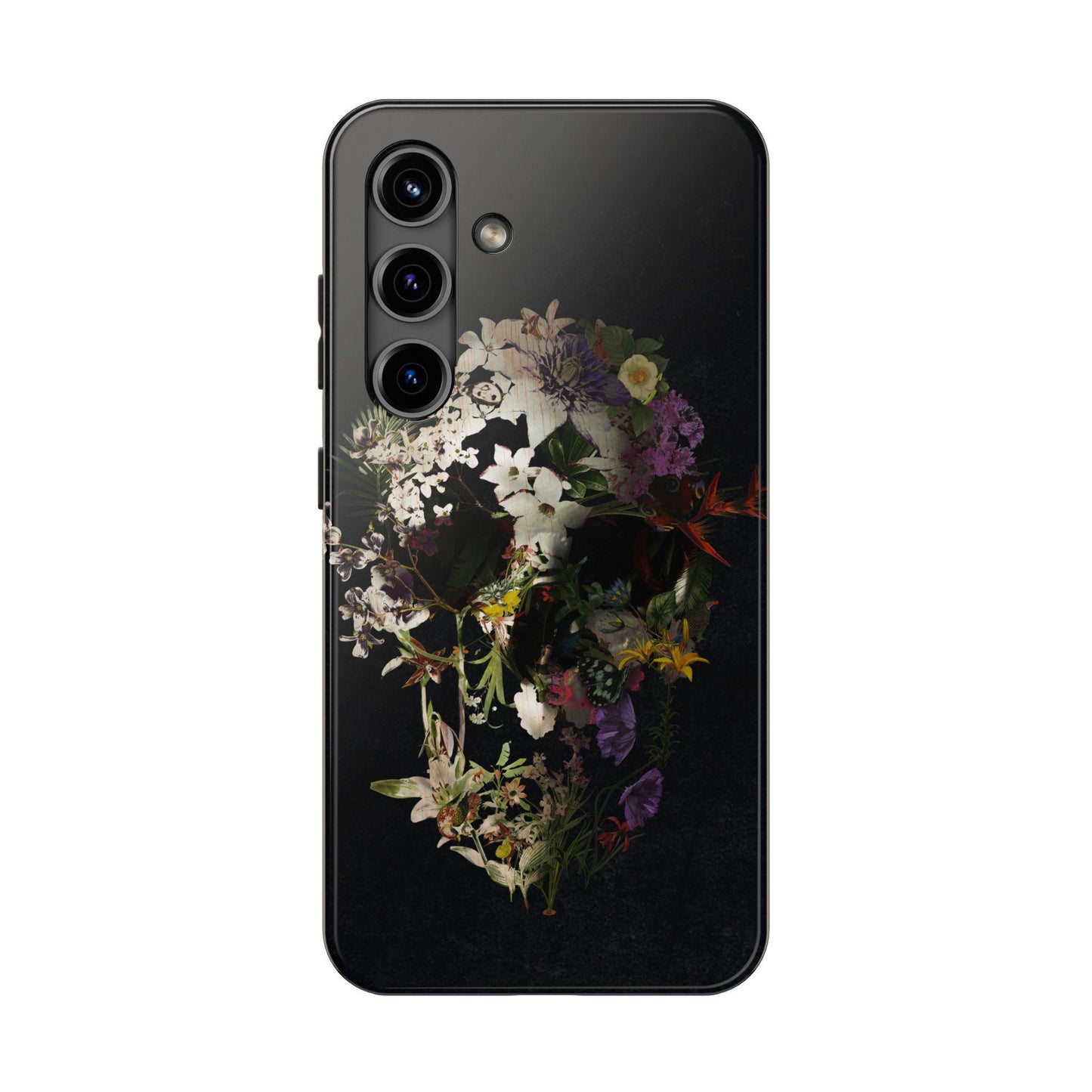 Boho Flower Skull Tough Phone Case, Cool Floral Design, Unique Cell Phone Cover, Trendy Protective Case, Edgy Skull Art Phone Accessories