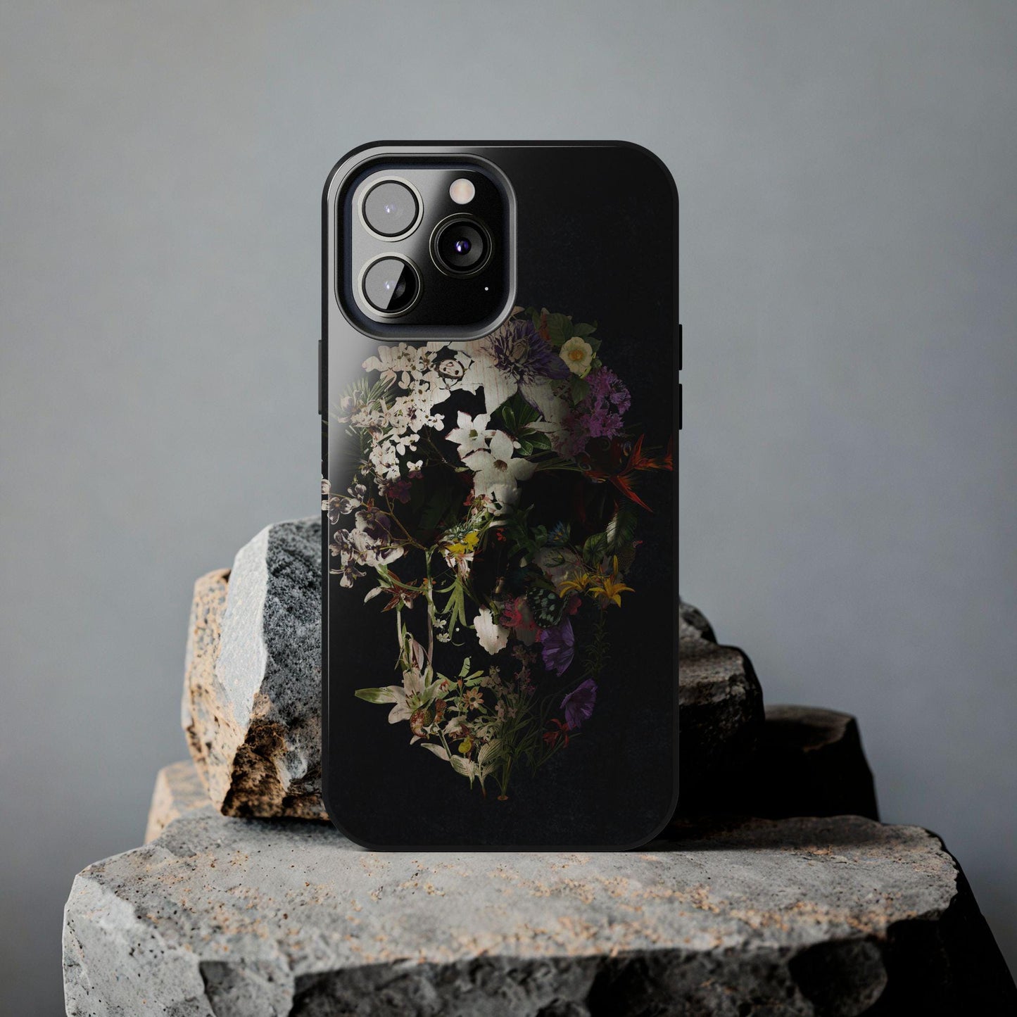 Boho Flower Skull Tough Phone Case, Cool Floral Design, Unique Cell Phone Cover, Trendy Protective Case, Edgy Skull Art Phone Accessories