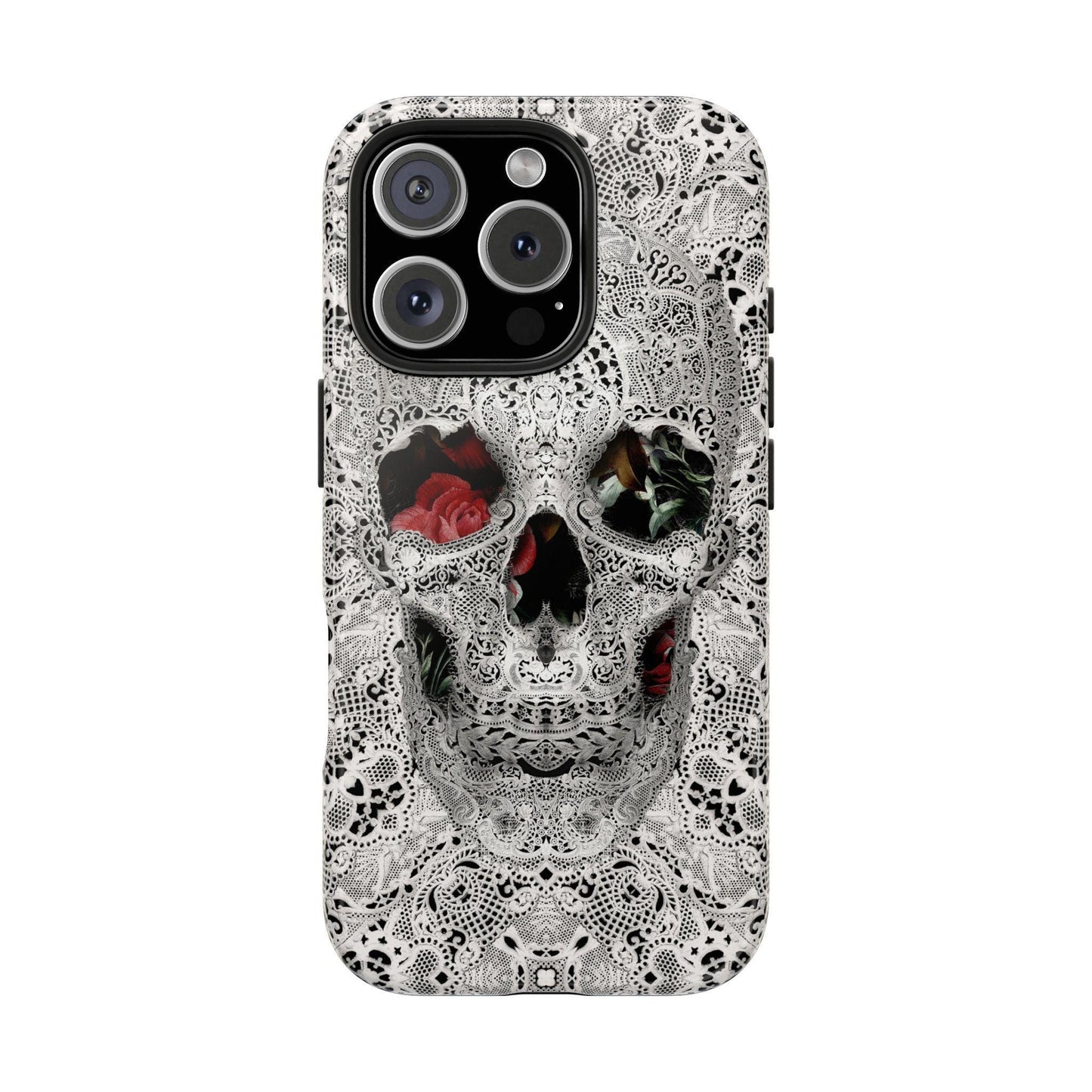 Skull Lace Tough Phone Case, Black and White Pattern, Gothic iPhone Cover, Unique Skeleton Art, Edgy Phone Protection
