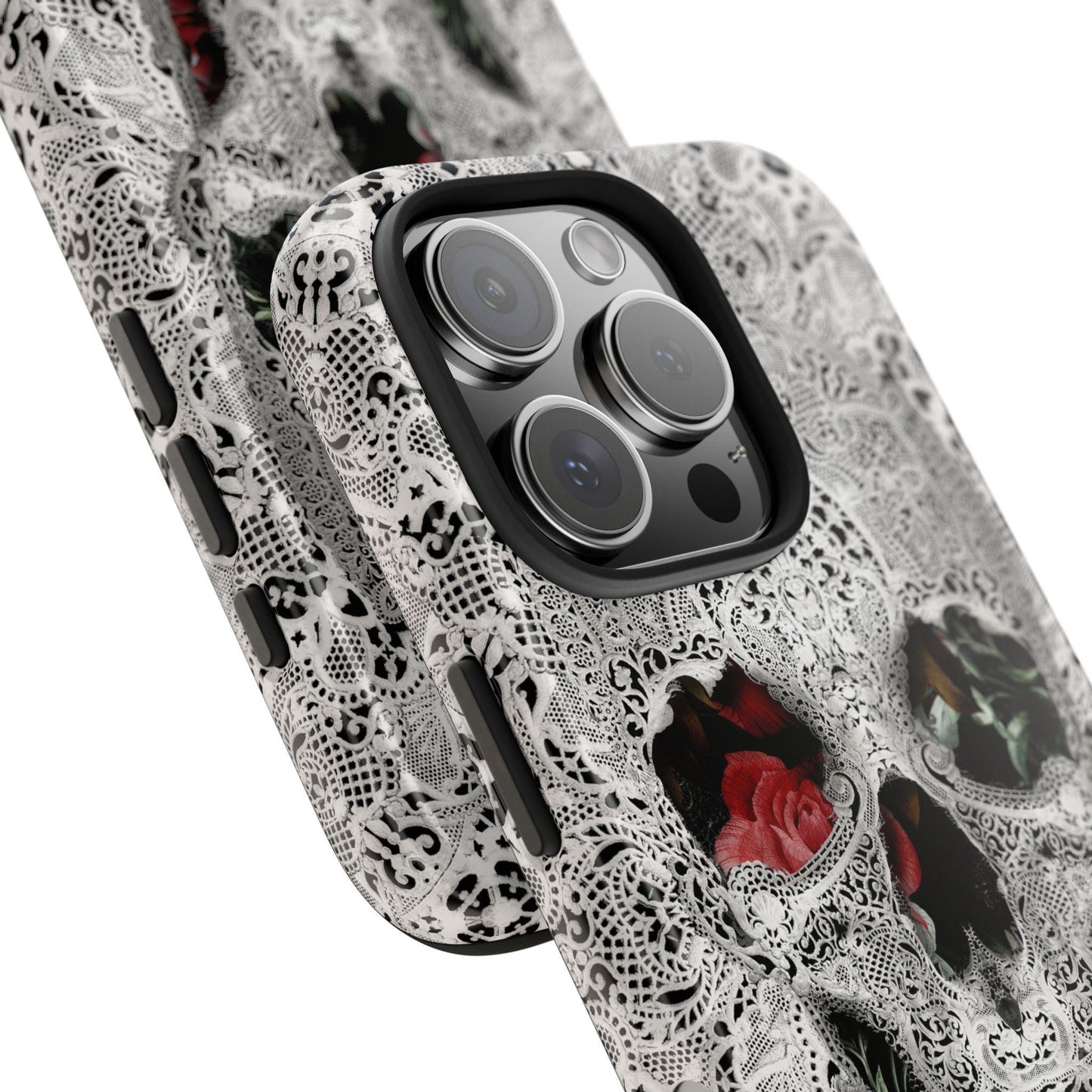 Skull Lace Tough Phone Case, Black and White Pattern, Gothic iPhone Cover, Unique Skeleton Art, Edgy Phone Protection