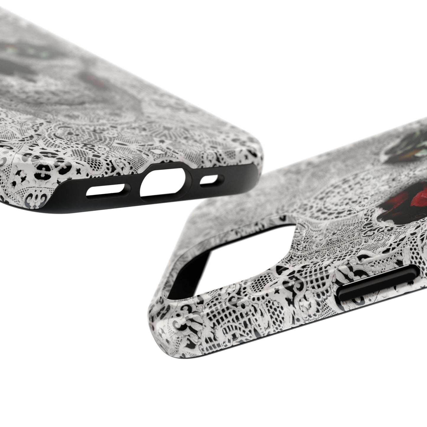 Skull Lace Tough Phone Case, Black and White Pattern, Gothic iPhone Cover, Unique Skeleton Art, Edgy Phone Protection