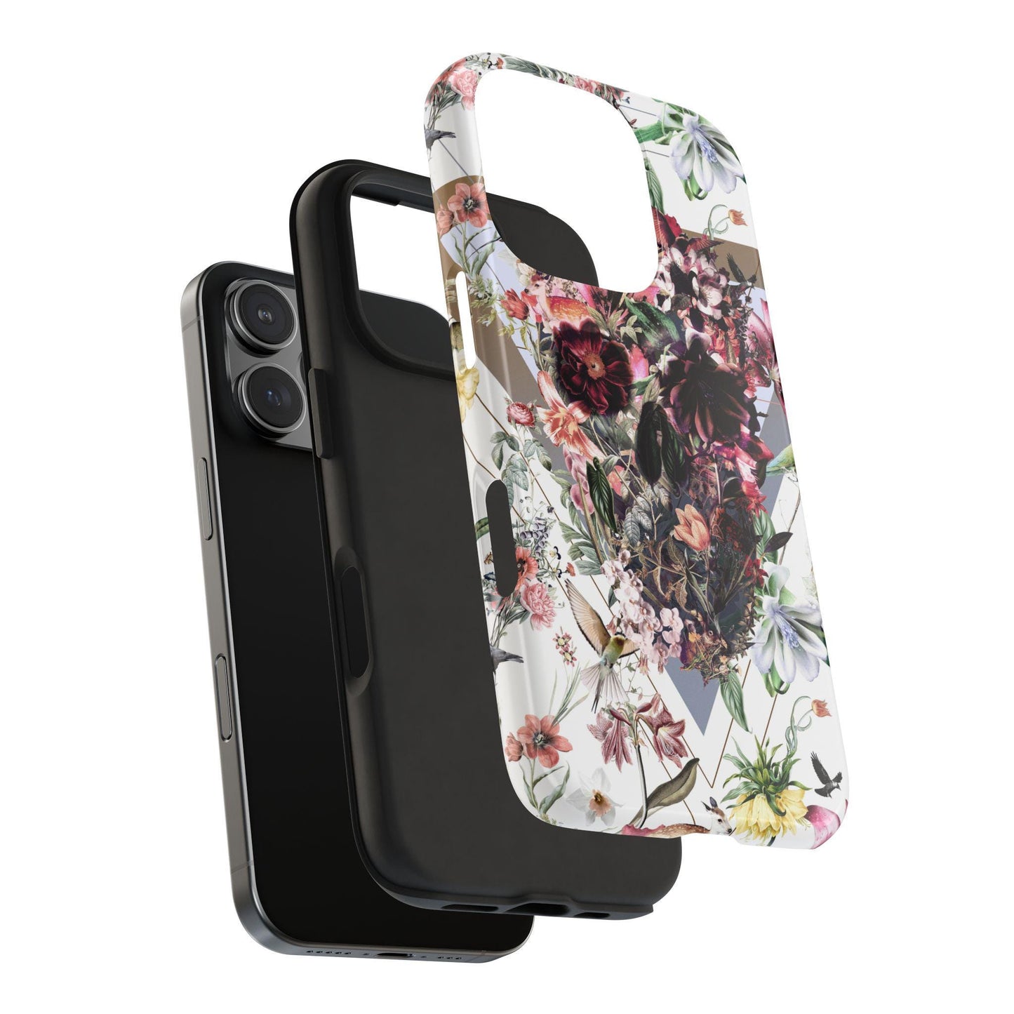 Tough Phone Cases, Skull Floral Print, Gothic Phone Accessories, Unique Phone Covers, Tough Floral Cases, Halloween Phone Cases