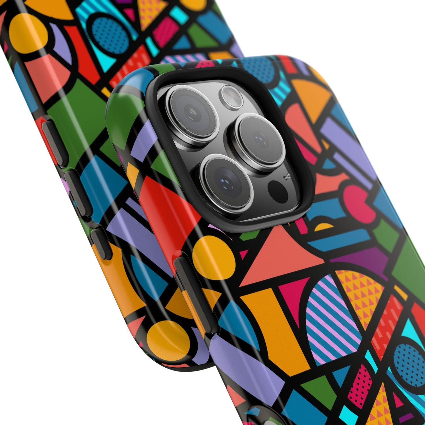 Geometric Skull Tough Phone Case, Colorful Pop Art Pattern, Protective Phone Cover, Unique Phone Accessory, Trendy Phone Case, Cool Phone