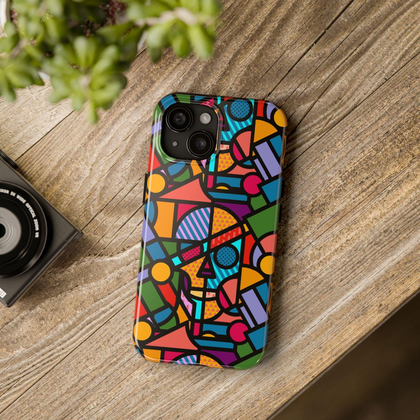 Geometric Skull Tough Phone Case, Colorful Pop Art Pattern, Protective Phone Cover, Unique Phone Accessory, Trendy Phone Case, Cool Phone