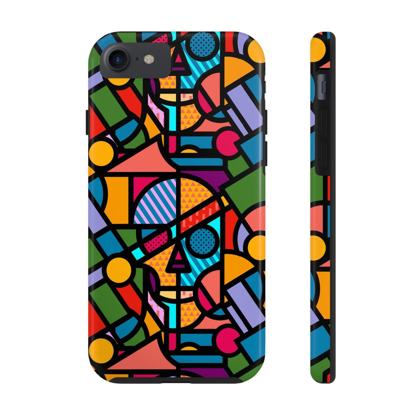 Geometric Skull Tough Phone Case, Colorful Pop Art Pattern, Protective Phone Cover, Unique Phone Accessory, Trendy Phone Case, Cool Phone