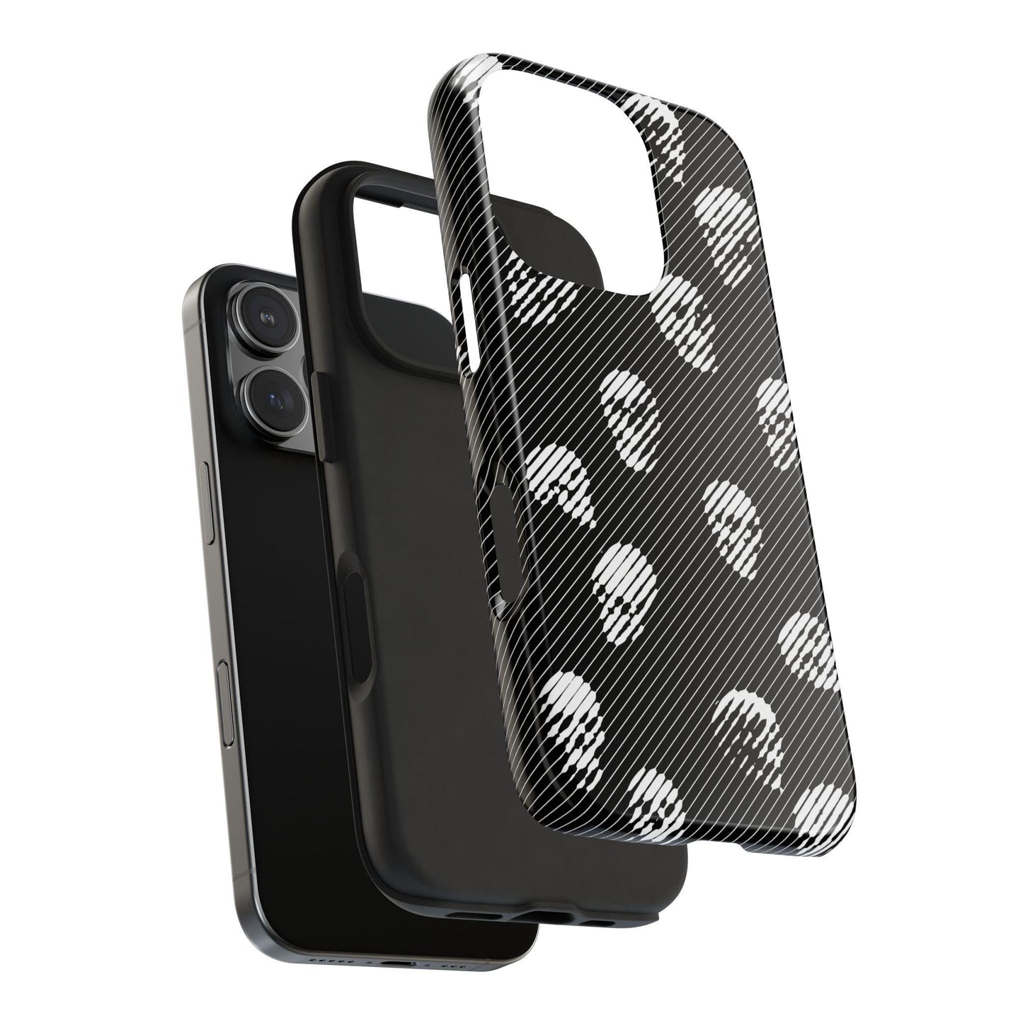 Skull Graphic Tough Phone Cases - Black and White All Over Pattern, Protective Hard Cover, Cool Goth Smartphone Accessories, Gothic Skeleton