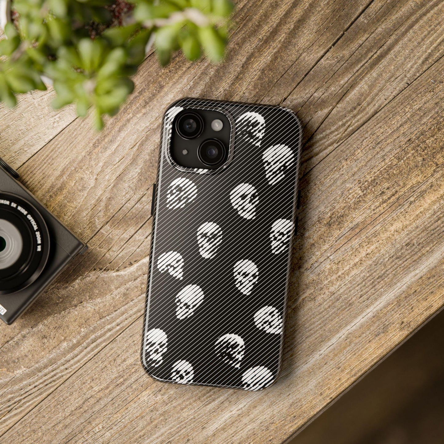 Skull Graphic Tough Phone Cases - Black and White All Over Pattern, Protective Hard Cover, Cool Goth Smartphone Accessories, Gothic Skeleton