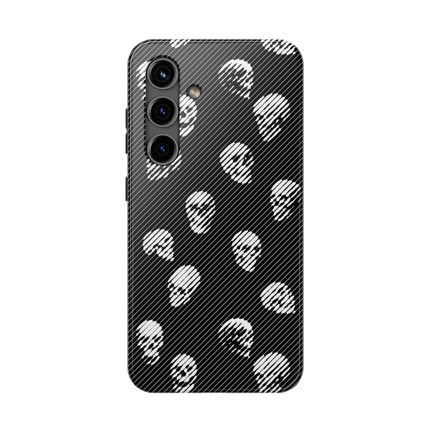 Skull Graphic Tough Phone Cases - Black and White All Over Pattern, Protective Hard Cover, Cool Goth Smartphone Accessories, Gothic Skeleton