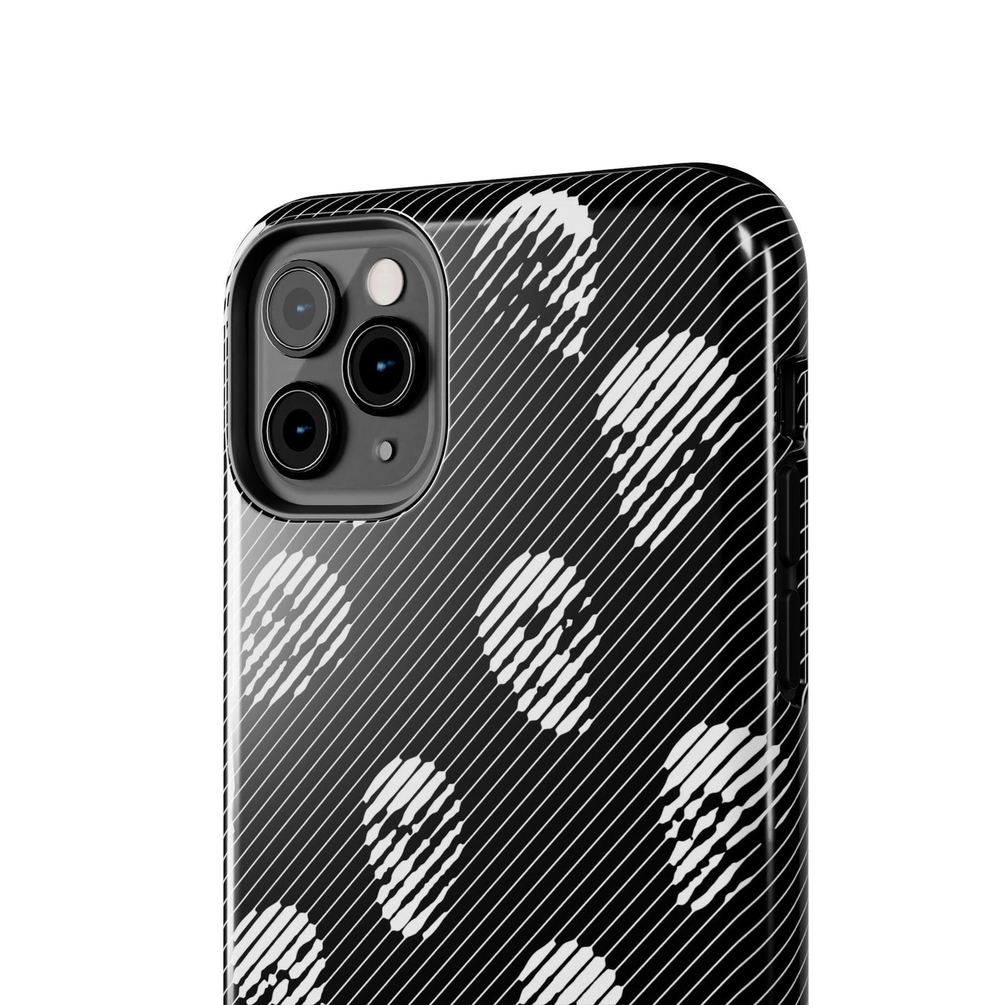 Skull Graphic Tough Phone Cases - Black and White All Over Pattern, Protective Hard Cover, Cool Goth Smartphone Accessories, Gothic Skeleton