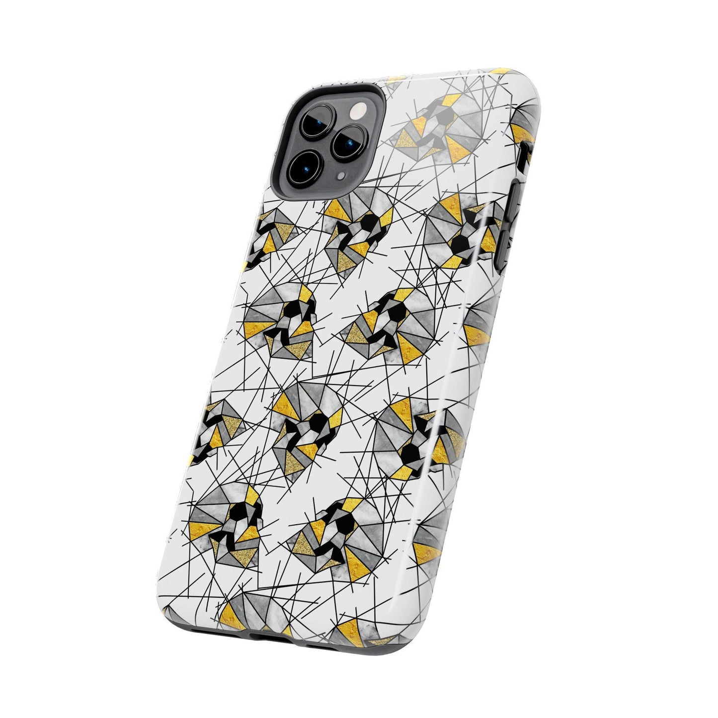 Skull Graphic Tough Phone Cases - Geometric All Over Pattern, Protective Hard Cover, Cool Goth Smartphone Accessories, Gothic Skeleton