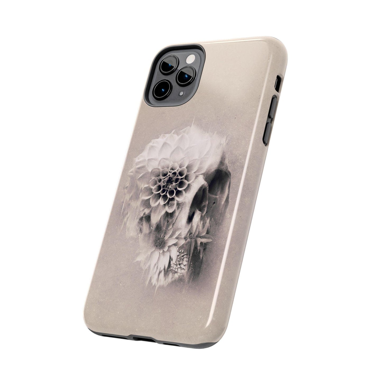 Floral Skull Art Tough Phone Cases, Boho Summer Flowers, Bohemian Mood, Protective Smartphone Cover