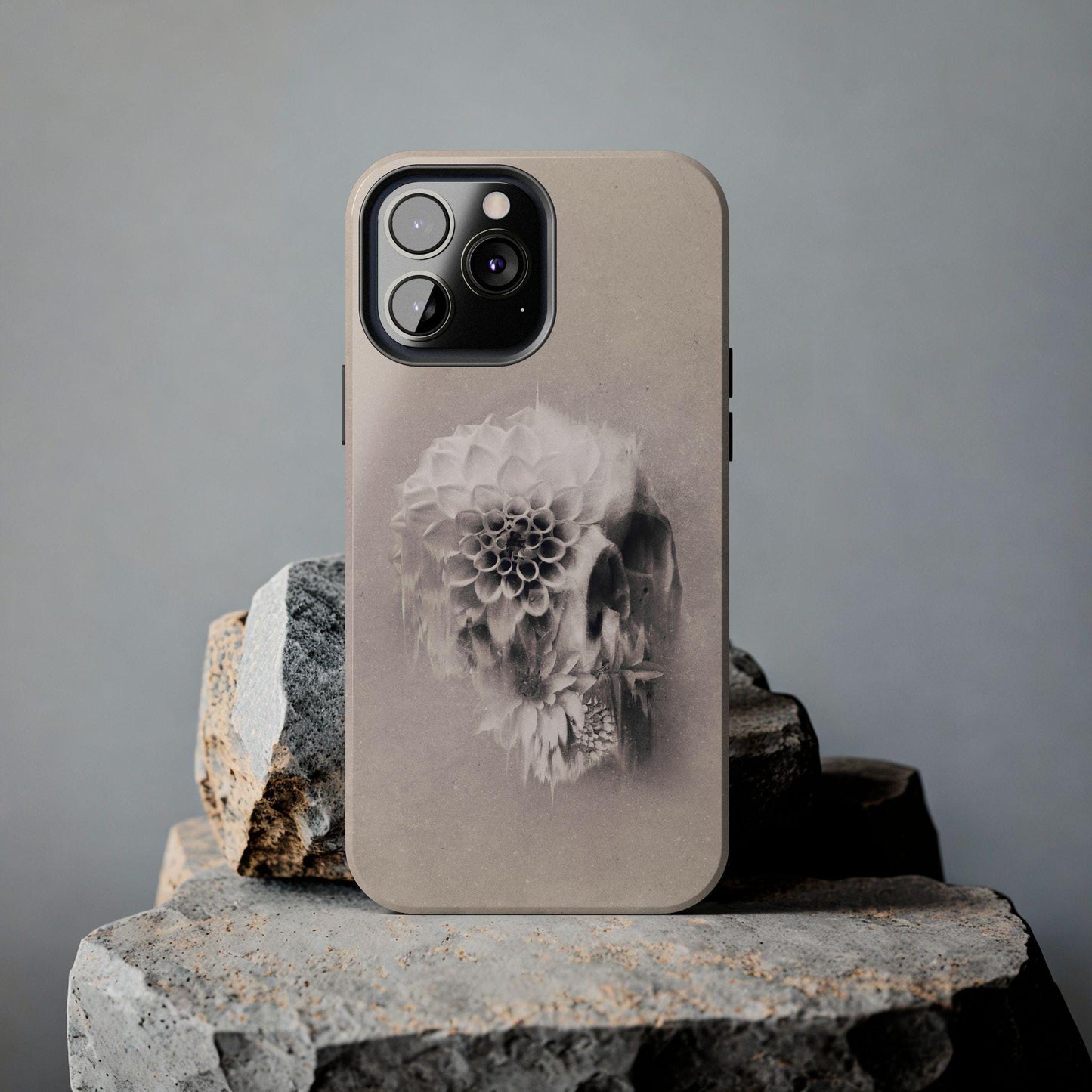 Floral Skull Art Tough Phone Cases, Boho Summer Flowers, Bohemian Mood, Protective Smartphone Cover