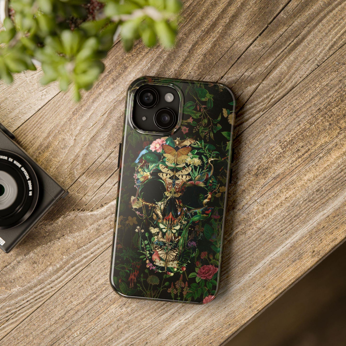 Floral Skull Art Tough Phone Cases, Boho Summer Flowers, Bohemian Mood, Protective Smartphone Cover