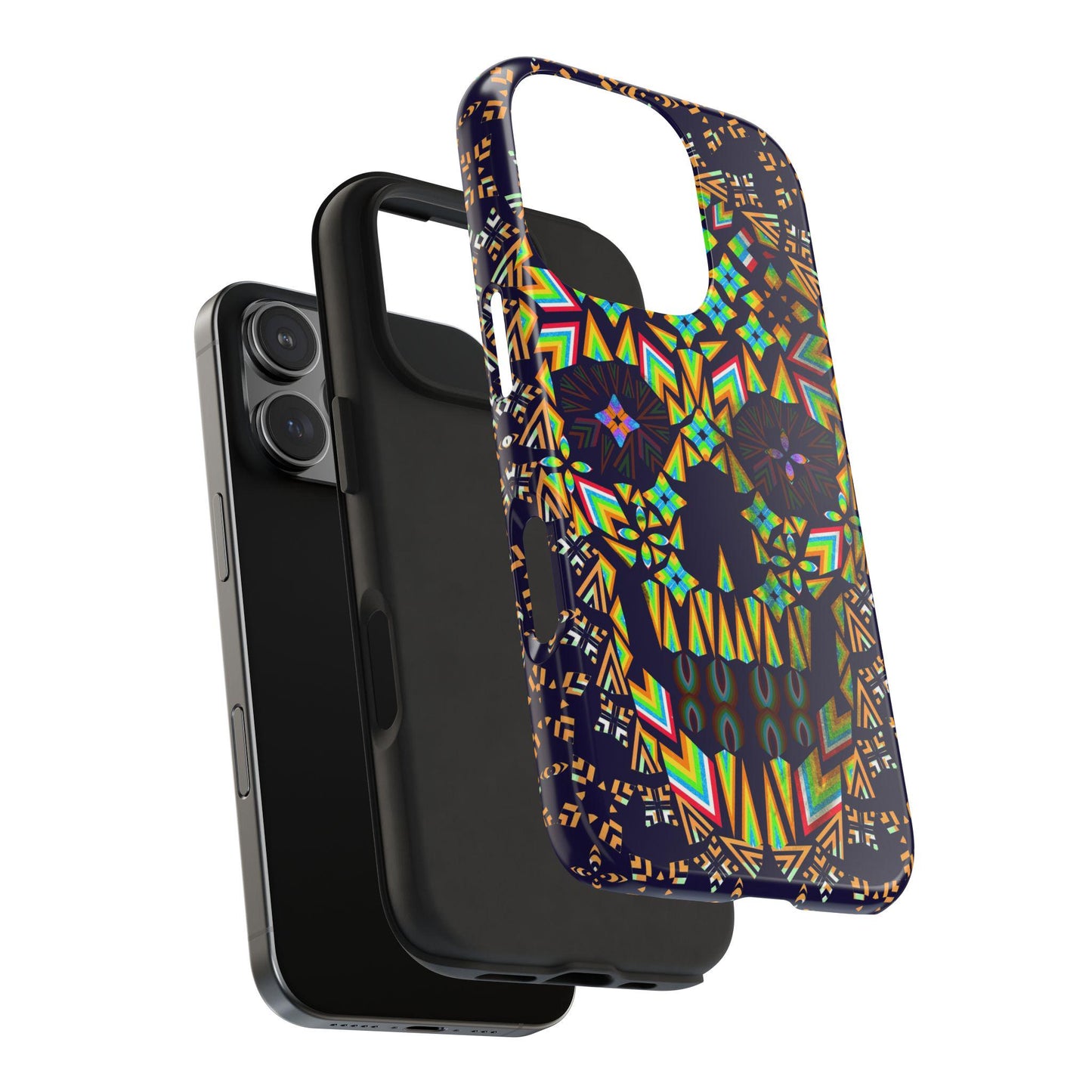 Geometric Skull Tough Phone Cases, Colorful Abstract Skull Art, iPhone Case, Protective Cover, Unique Phone Accessories, Trendy Mobile