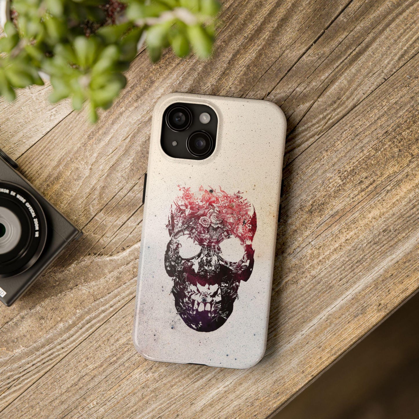 Cool Skull Phone Case, Floral Phone Cover, Tough Phone Sleeve, Sugar Skull Art, Sepia Tones, Halloween Gift