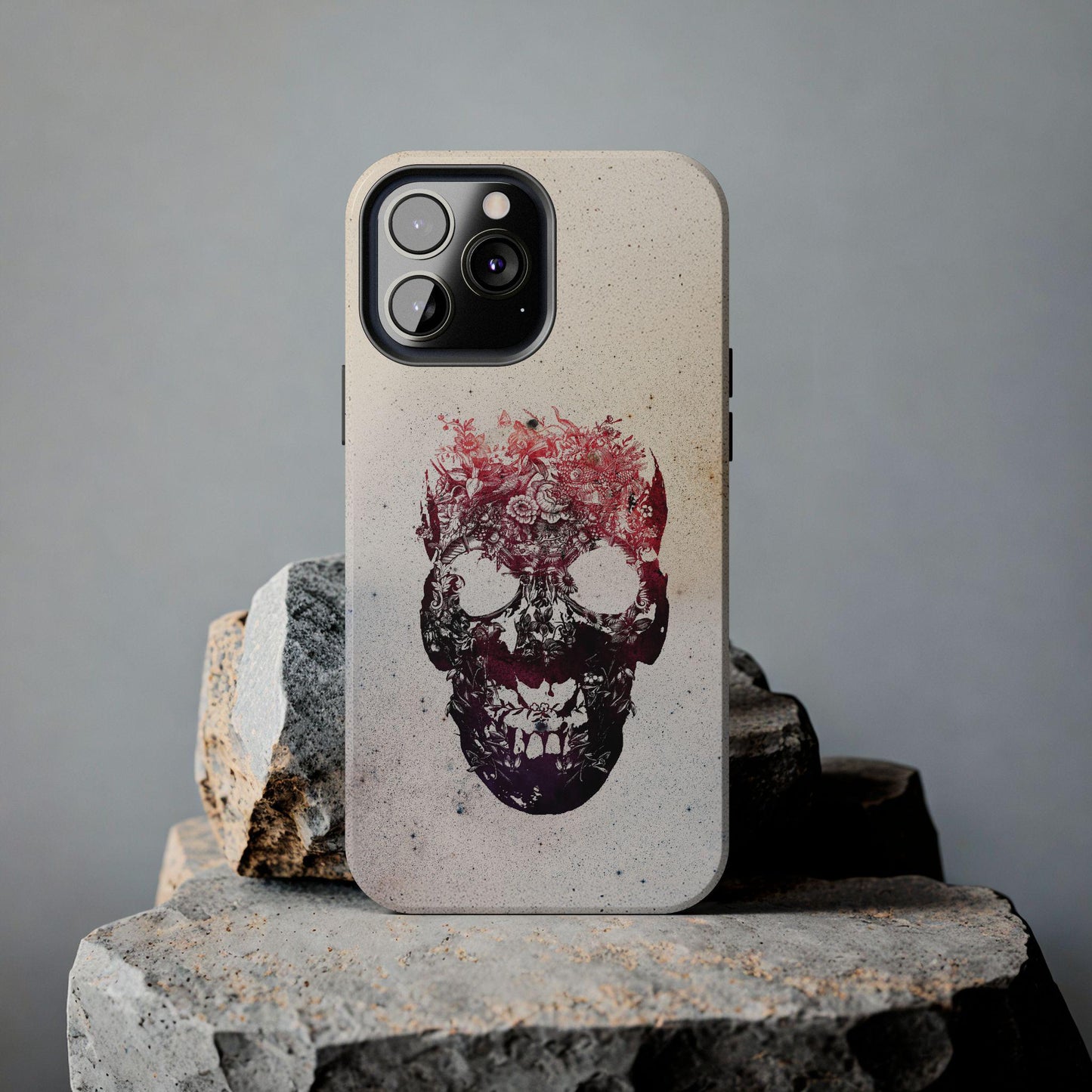 Cool Skull Phone Case, Floral Phone Cover, Tough Phone Sleeve, Sugar Skull Art, Sepia Tones, Halloween Gift
