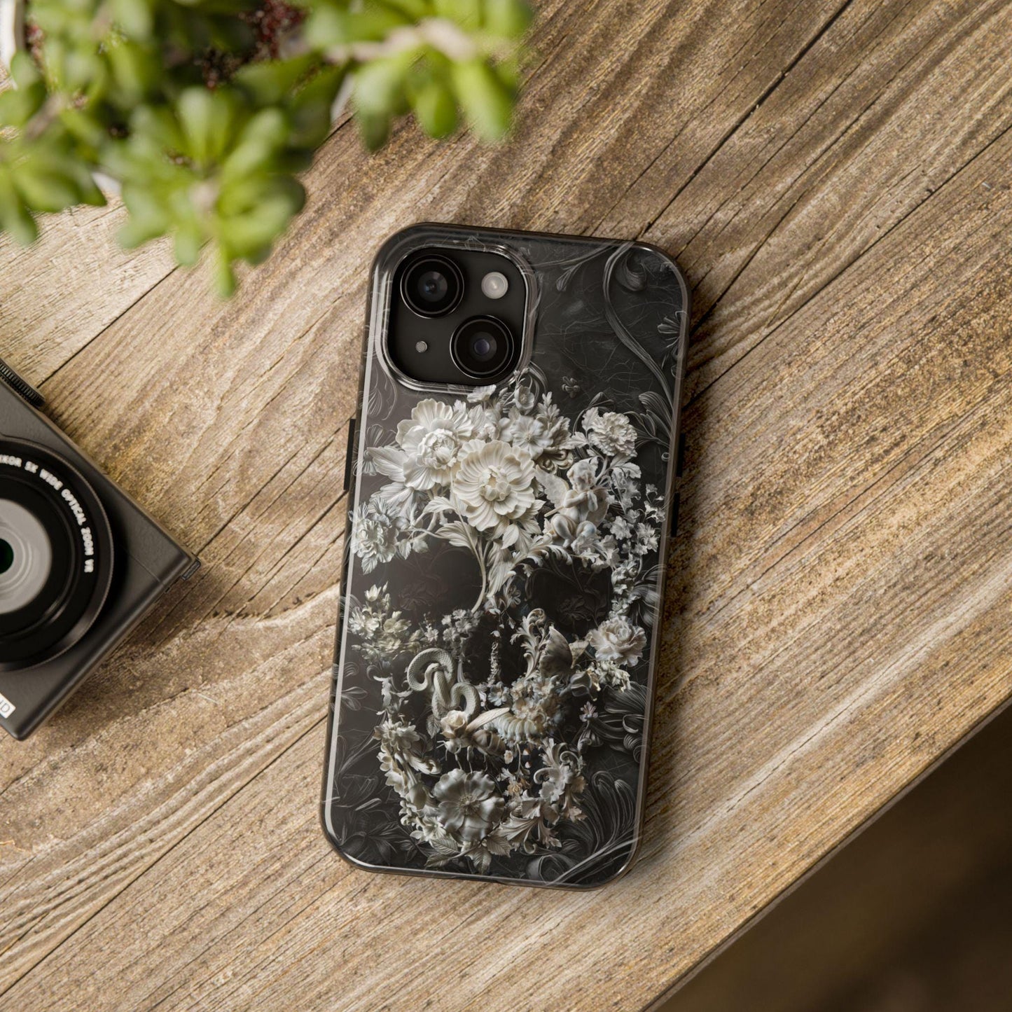 Marble Skull Art Tough Phone Cases, Boho Flower Skull Case, Bohemian Mood, Protective Smartphone Cover