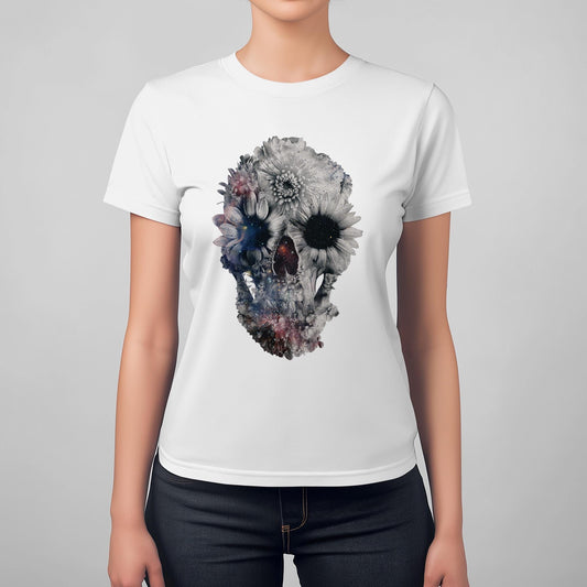 Boho Skull Graphic Tee, Edgy Womens T-Shirt, Unique Skull Gift, Boho Chic Attire, Halloween Fashion