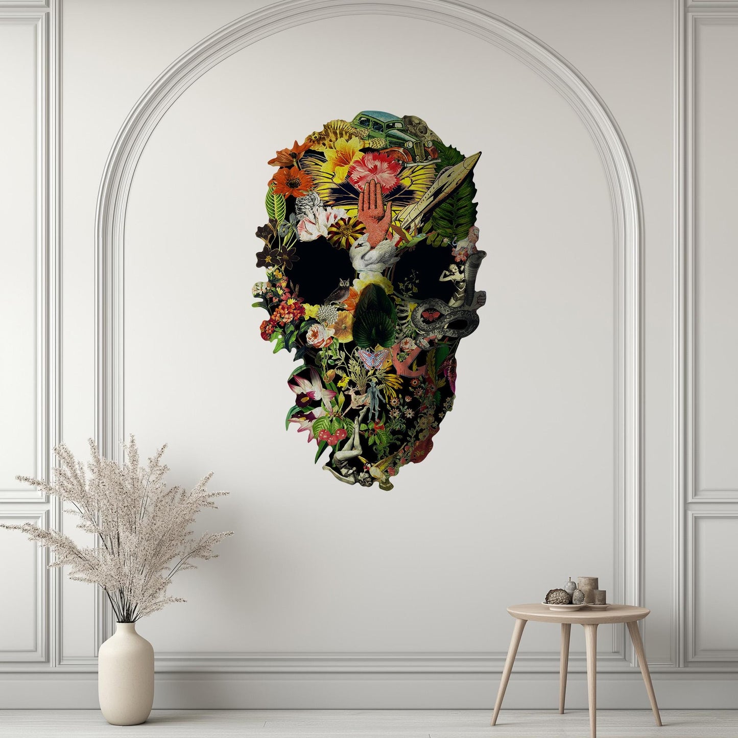 Large Size Wall Decal, Skull Wall Sticker, Floral Skull Wall Art Decor, Skull Art Gift