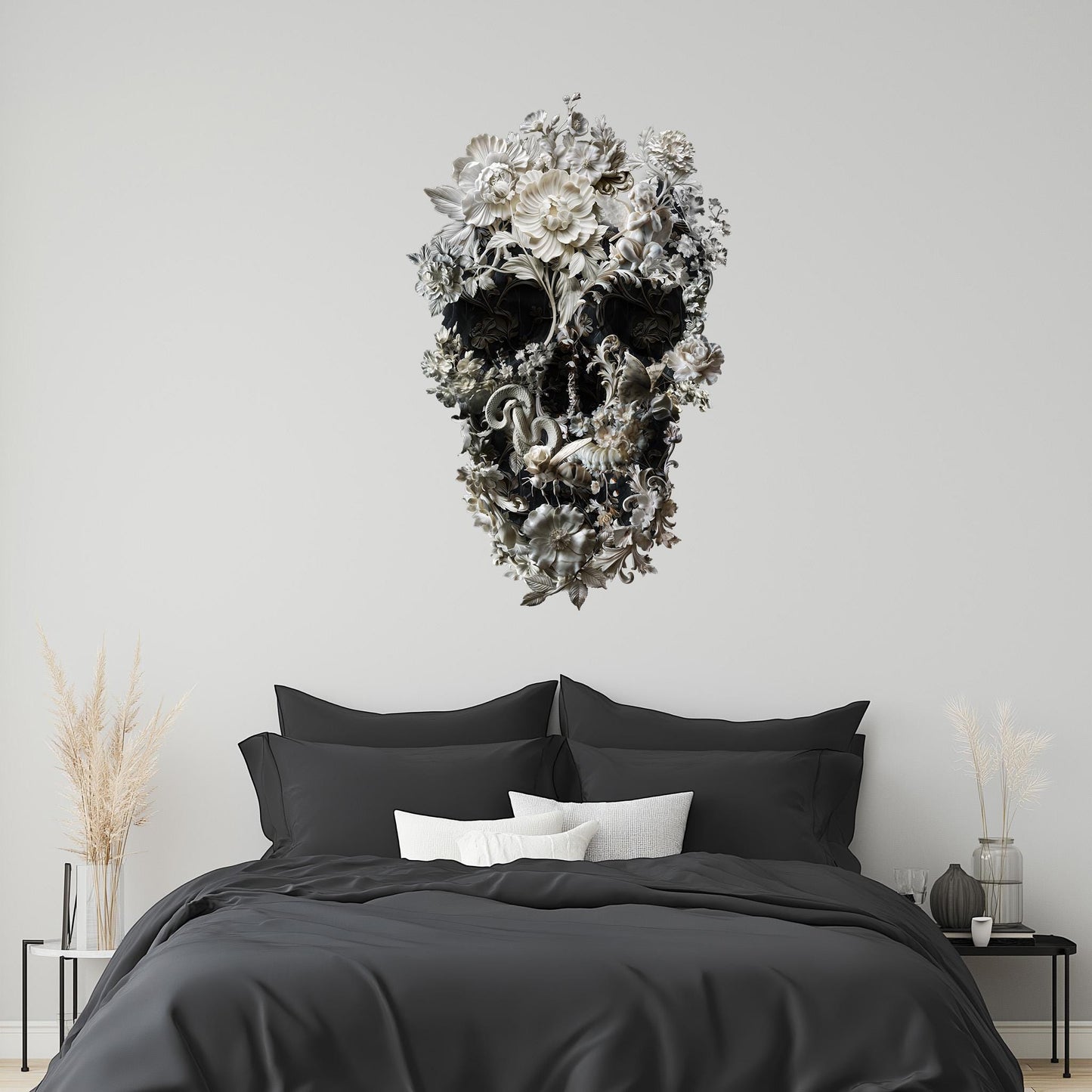 Extra Large Wall Decal, Floral Skull Wall Sticker, Gothic Skull Wall Art, Large Skull Sticker Decor