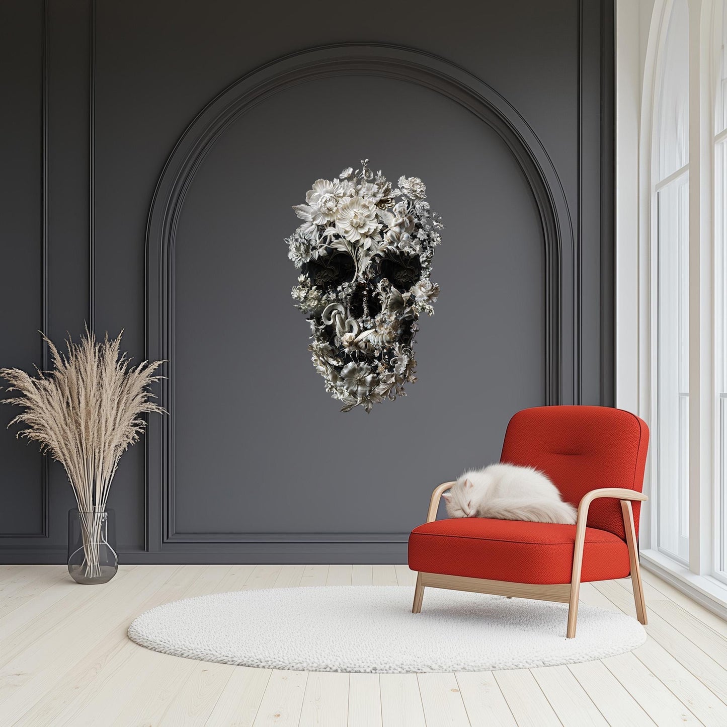Extra Large Wall Decal, Floral Skull Wall Sticker, Gothic Skull Wall Art, Large Skull Sticker Decor