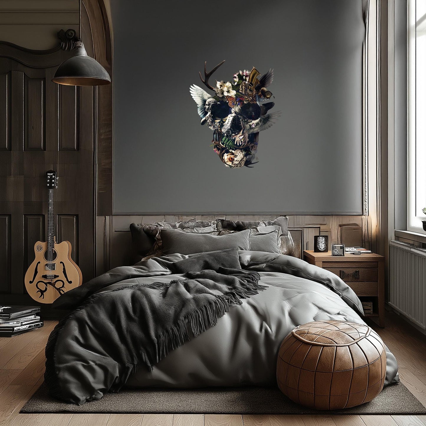 Large Gothic Wall Decal, Skull Wall Sticker, Sugar Skull Wall Art Gift, Gothic Home Decor