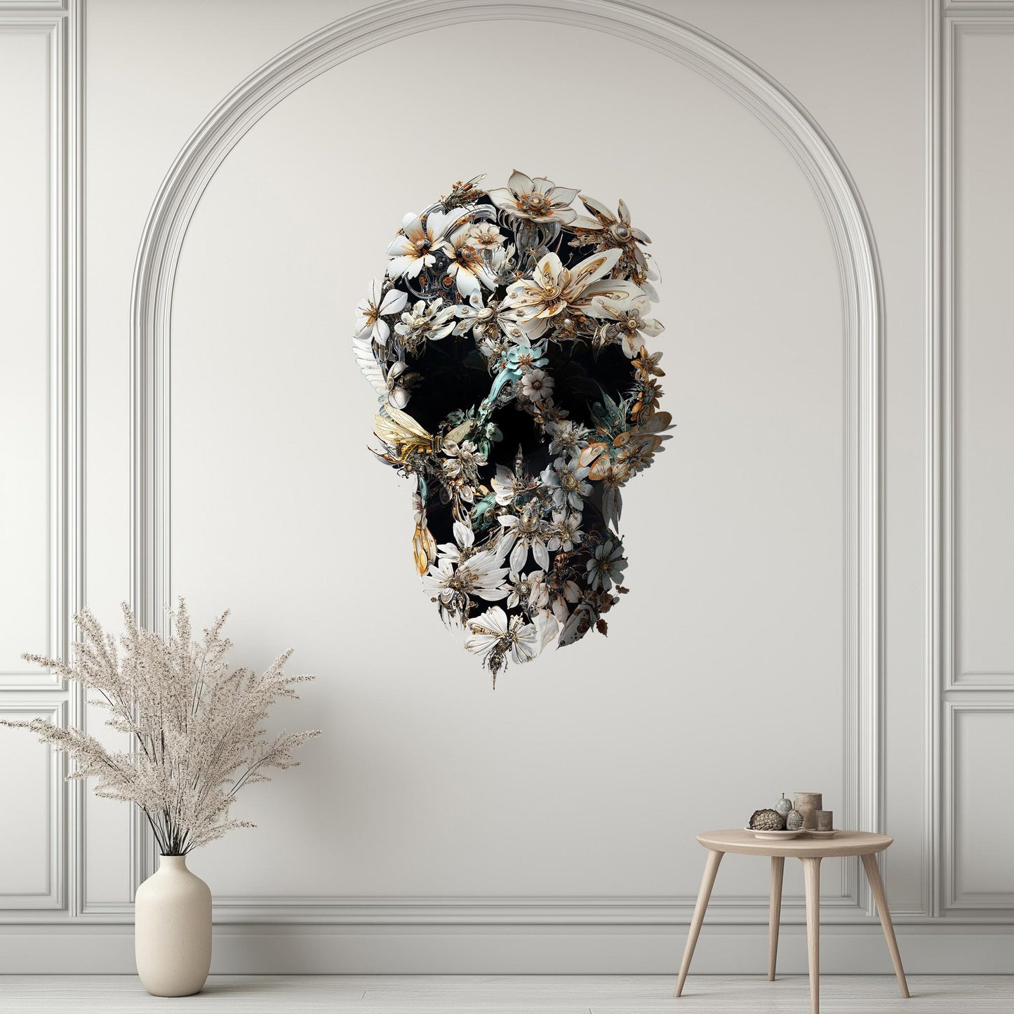 Large Skull Wall Decal, Floral Skull Wall Sticker, Large Gothic Wall Art Gift