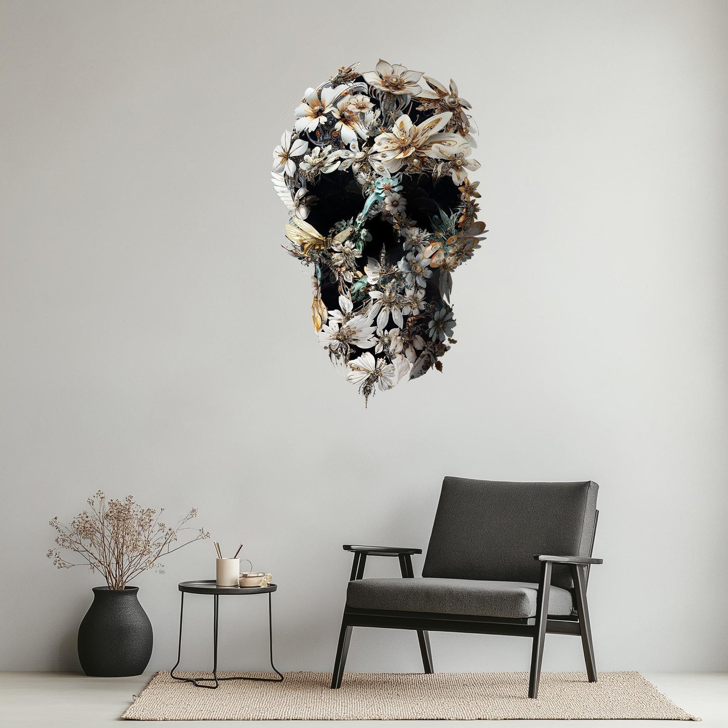 Large Skull Wall Decal, Floral Skull Wall Sticker, Large Gothic Wall Art Gift