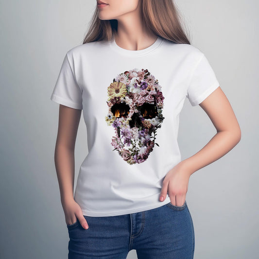 Alternative Skull T-Shirt - Women’s Floral Gothic Tee - Vintage Floral Skull Print - Dark Aesthetic Fashion