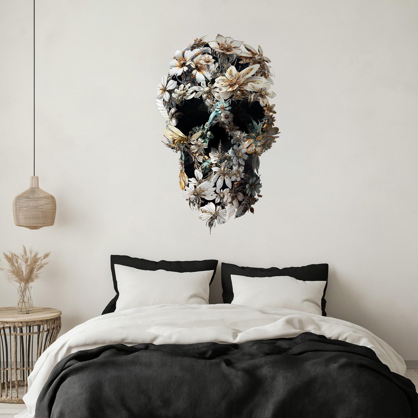 Large Skull Wall Decal, Floral Skull Wall Sticker, Large Gothic Wall Art Gift