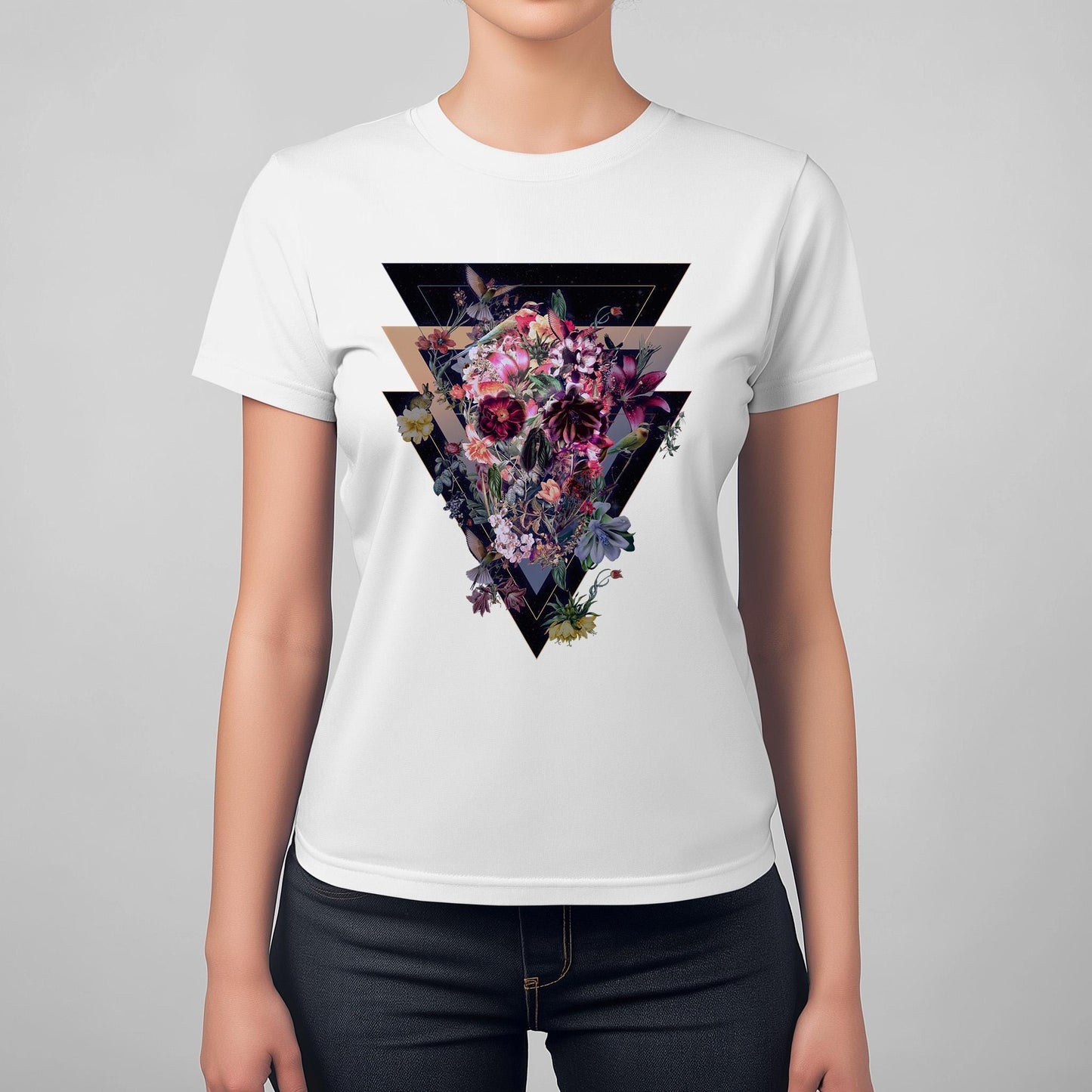 Flower Skull Womens Tee, Cool Graphic T-Shirt, Unique Gift For Her, Boho Chic Style Clothing, Halloween Fashion