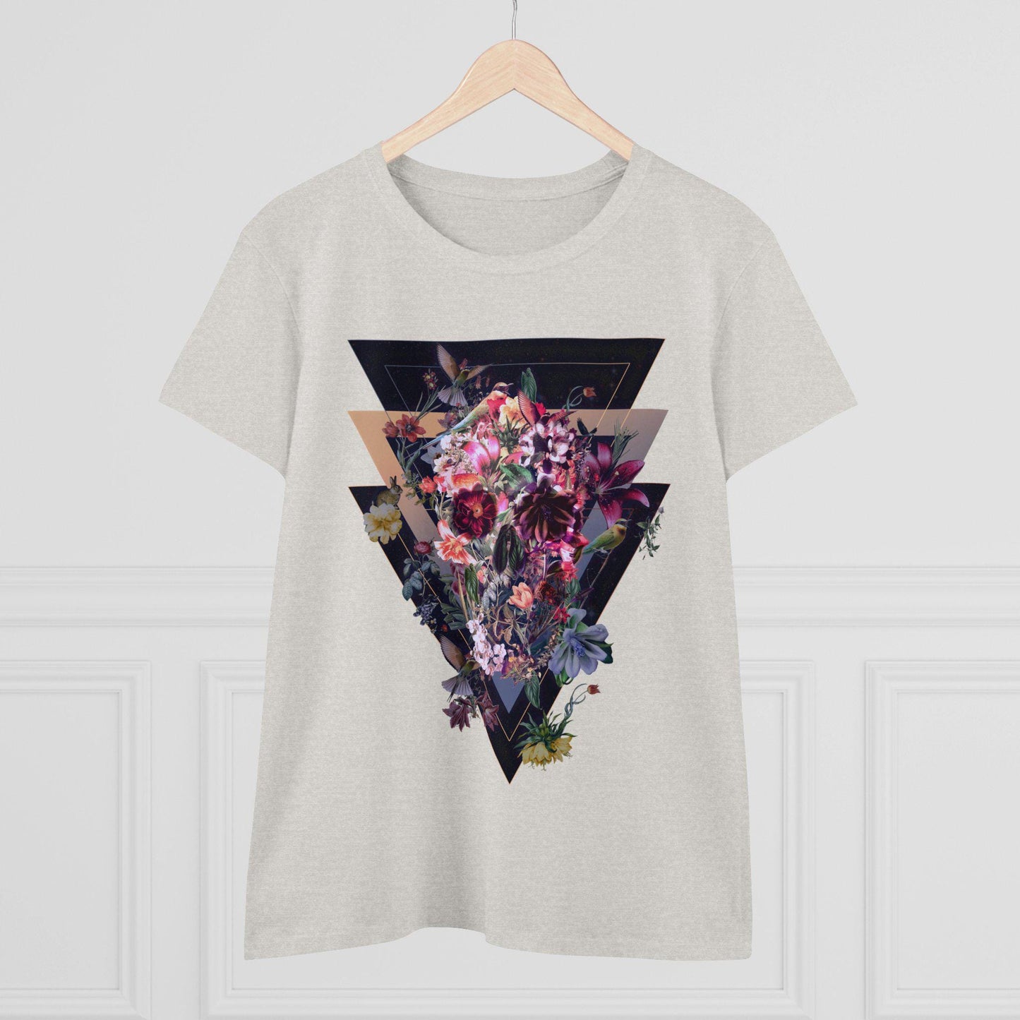Flower Skull Womens Tee, Cool Graphic T-Shirt, Unique Gift For Her, Boho Chic Style Clothing, Halloween Fashion