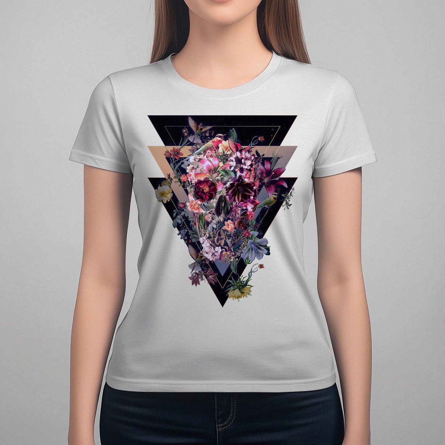 Flower Skull Womens Tee, Cool Graphic T-Shirt, Unique Gift For Her, Boho Chic Style Clothing, Halloween Fashion
