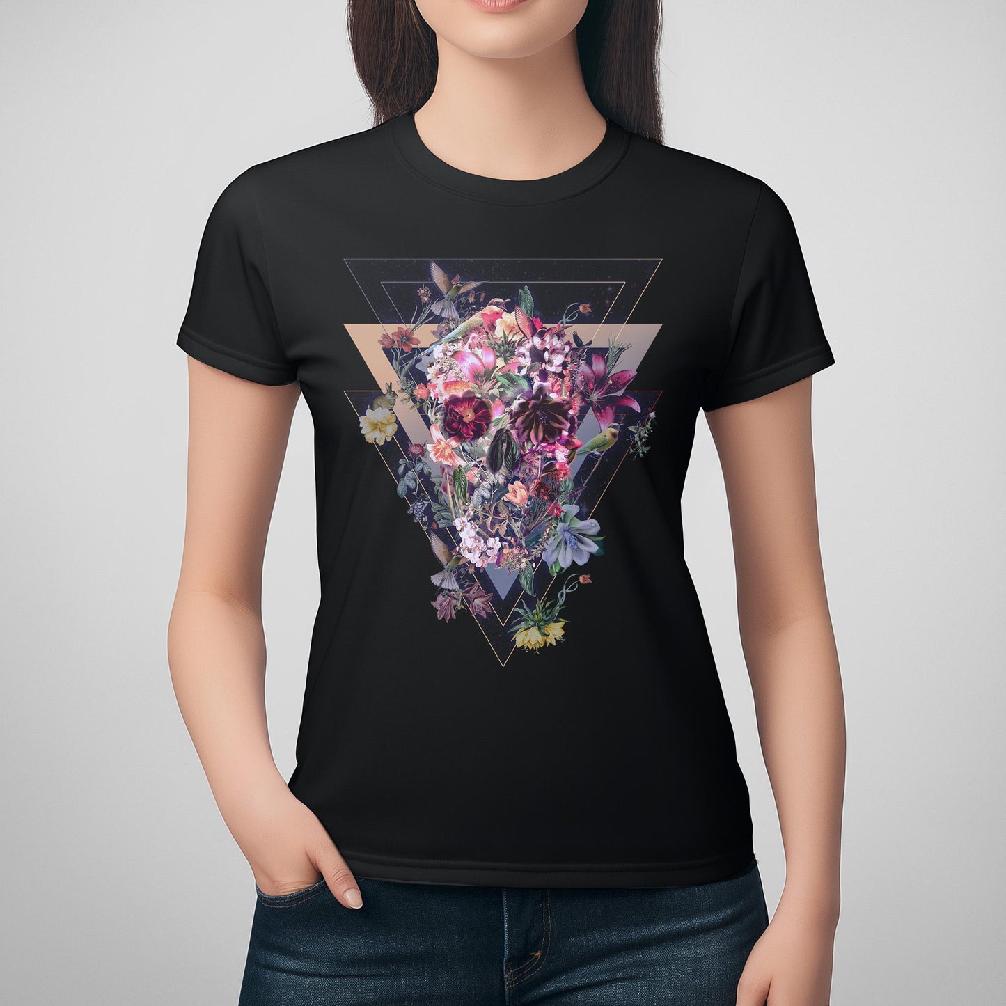 Flower Skull Womens Tee, Cool Graphic T-Shirt, Unique Gift For Her, Boho Chic Style Clothing, Halloween Fashion
