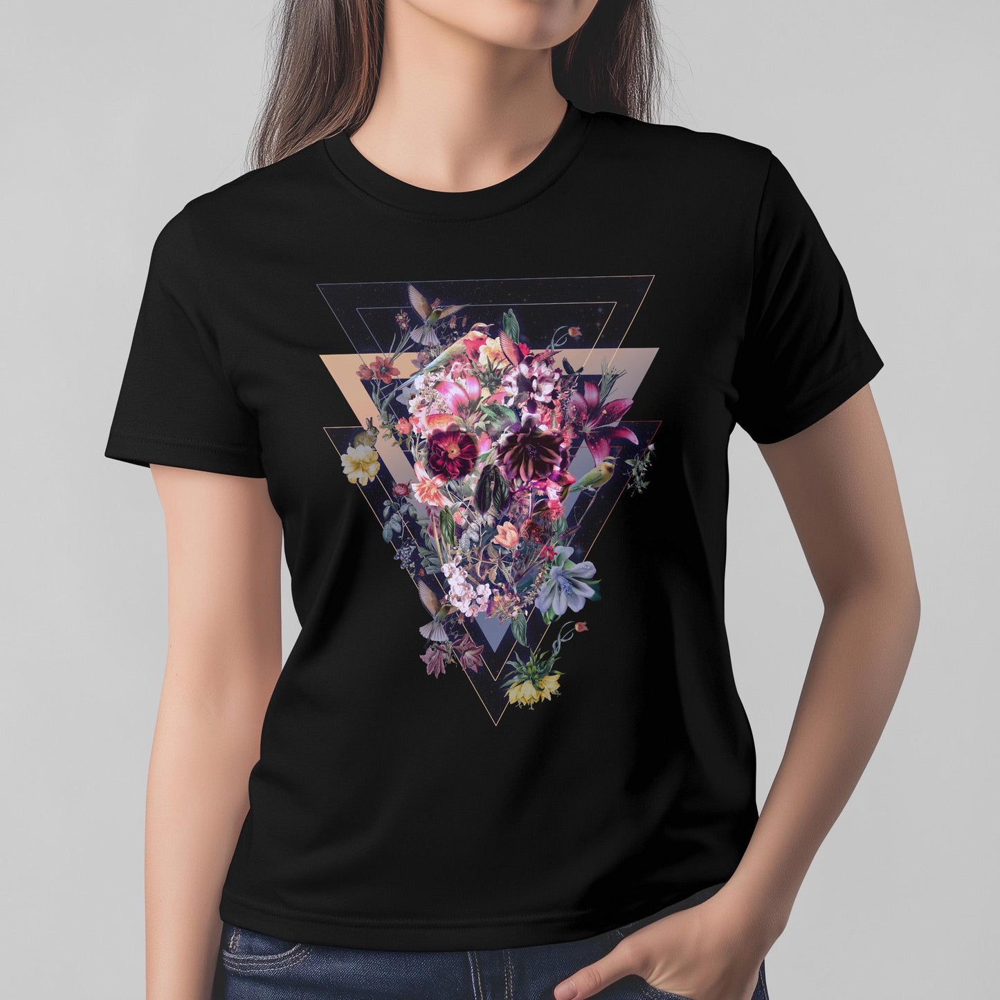 Flower Skull Womens Tee, Cool Graphic T-Shirt, Unique Gift For Her, Boho Chic Style Clothing, Halloween Fashion