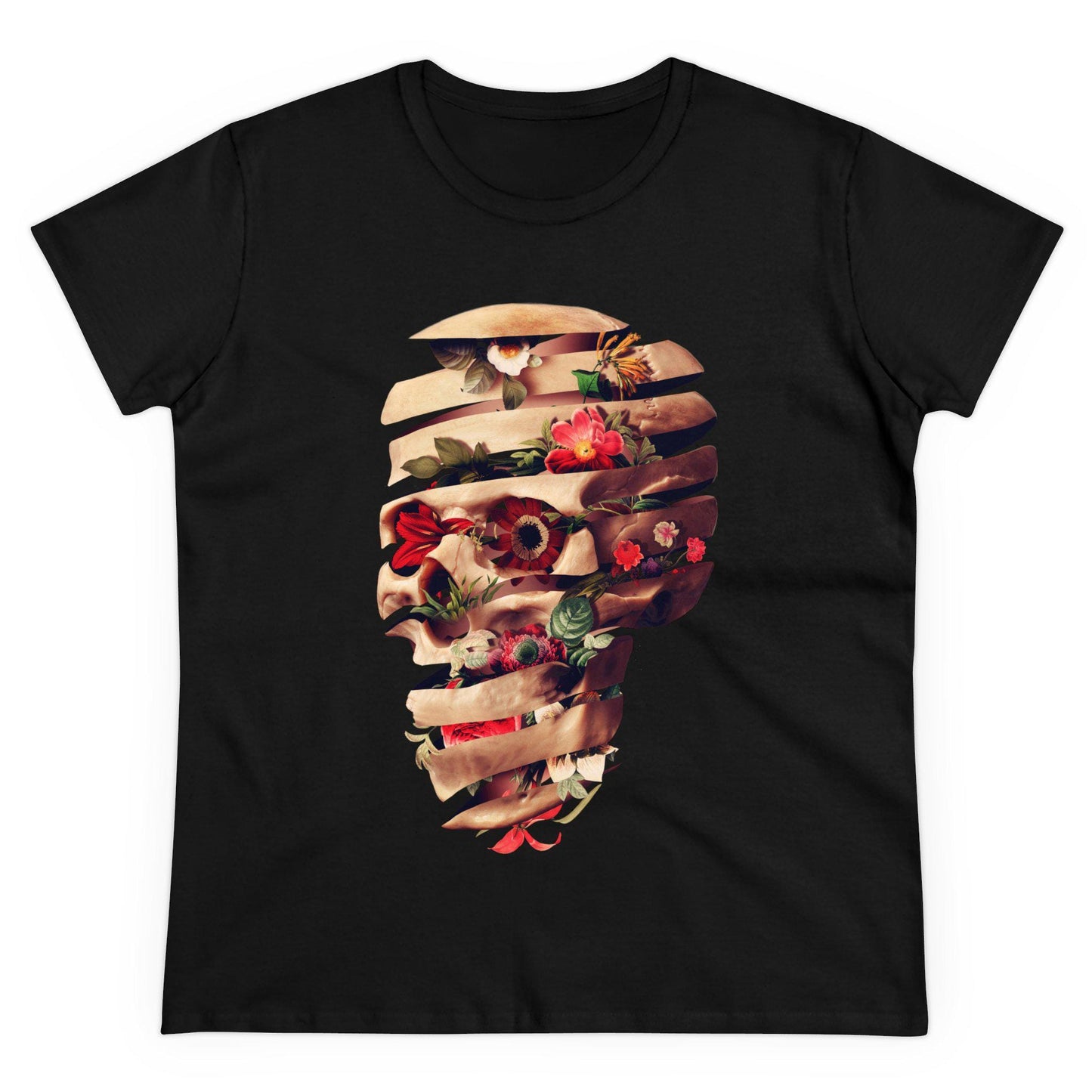 Floral Skull Womens Tee, Cool Graphic T-Shirt, Unique Gift For Her, Boho Chic Style Clothing, Halloween Fashion