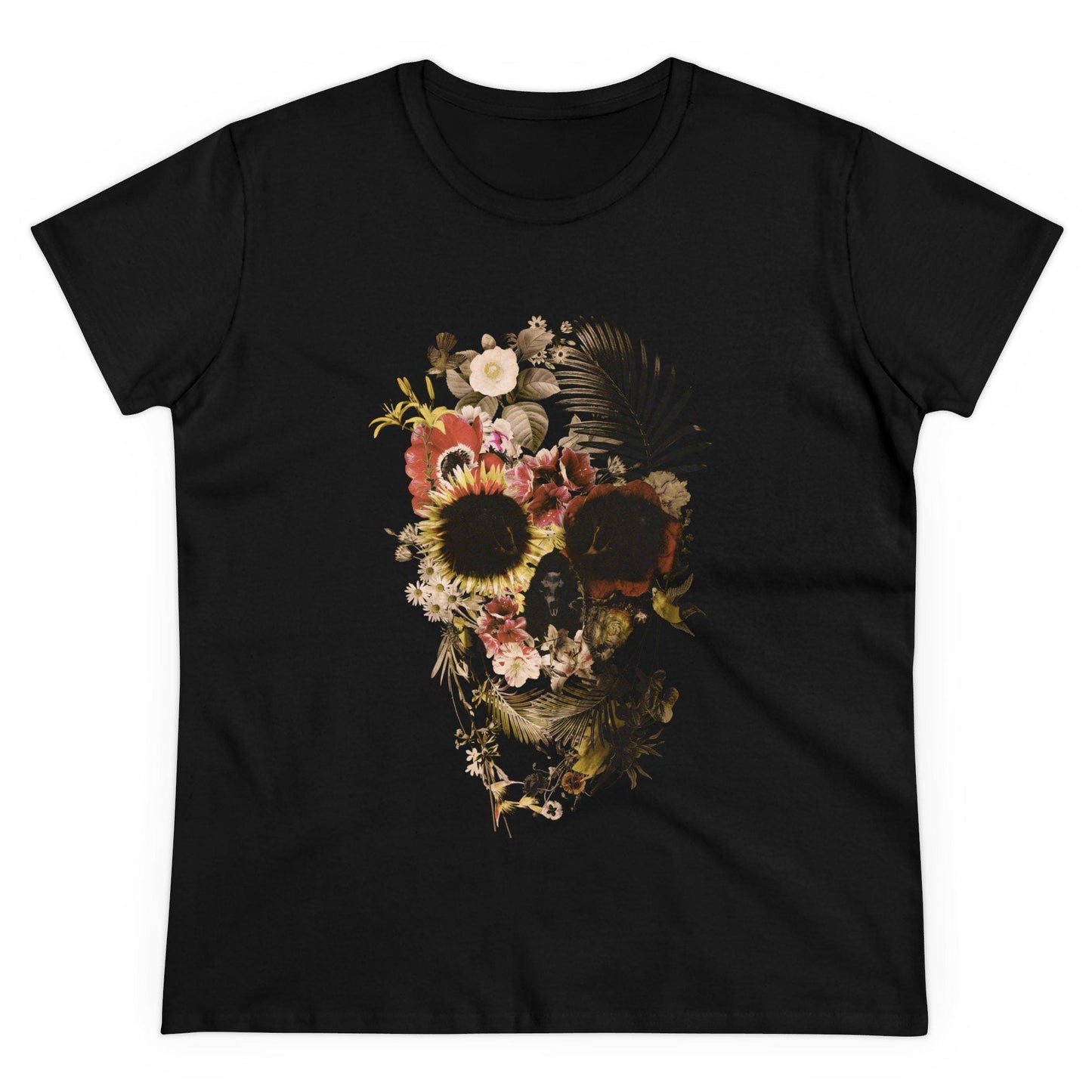 Floral Skull Graphic Tee, Boho Womens T-Shirt, Unique Skull Gift, Boho Chic Clothing, Halloween Fashion