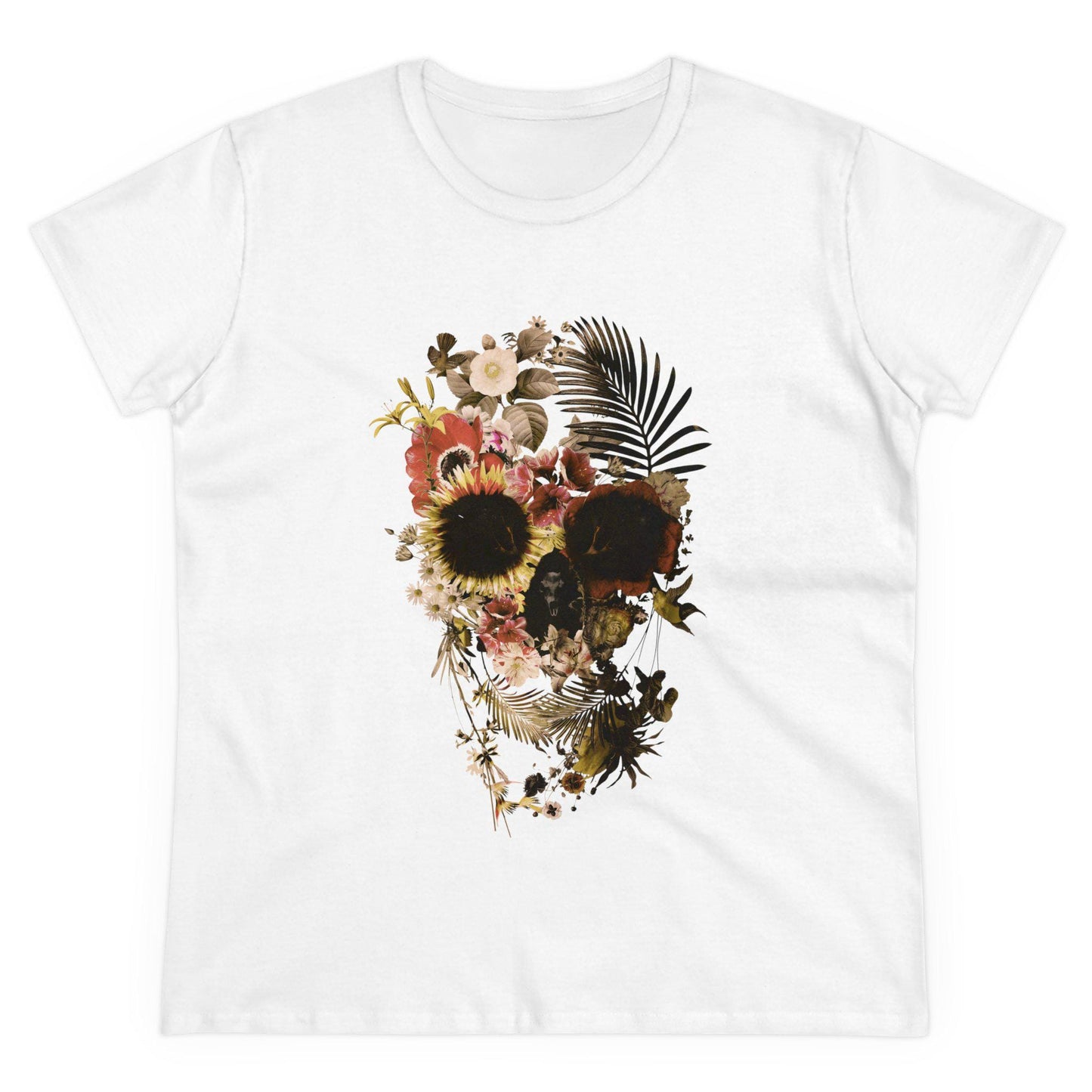 Floral Skull Graphic Tee, Boho Womens T-Shirt, Unique Skull Gift, Boho Chic Clothing, Halloween Fashion