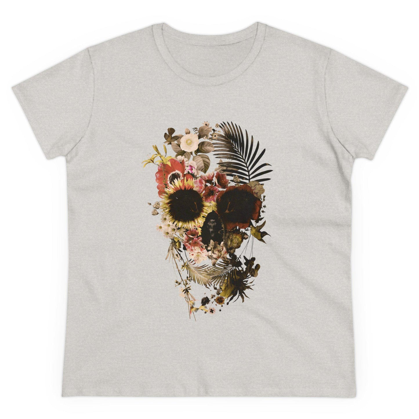 Floral Skull Graphic Tee, Boho Womens T-Shirt, Unique Skull Gift, Boho Chic Clothing, Halloween Fashion