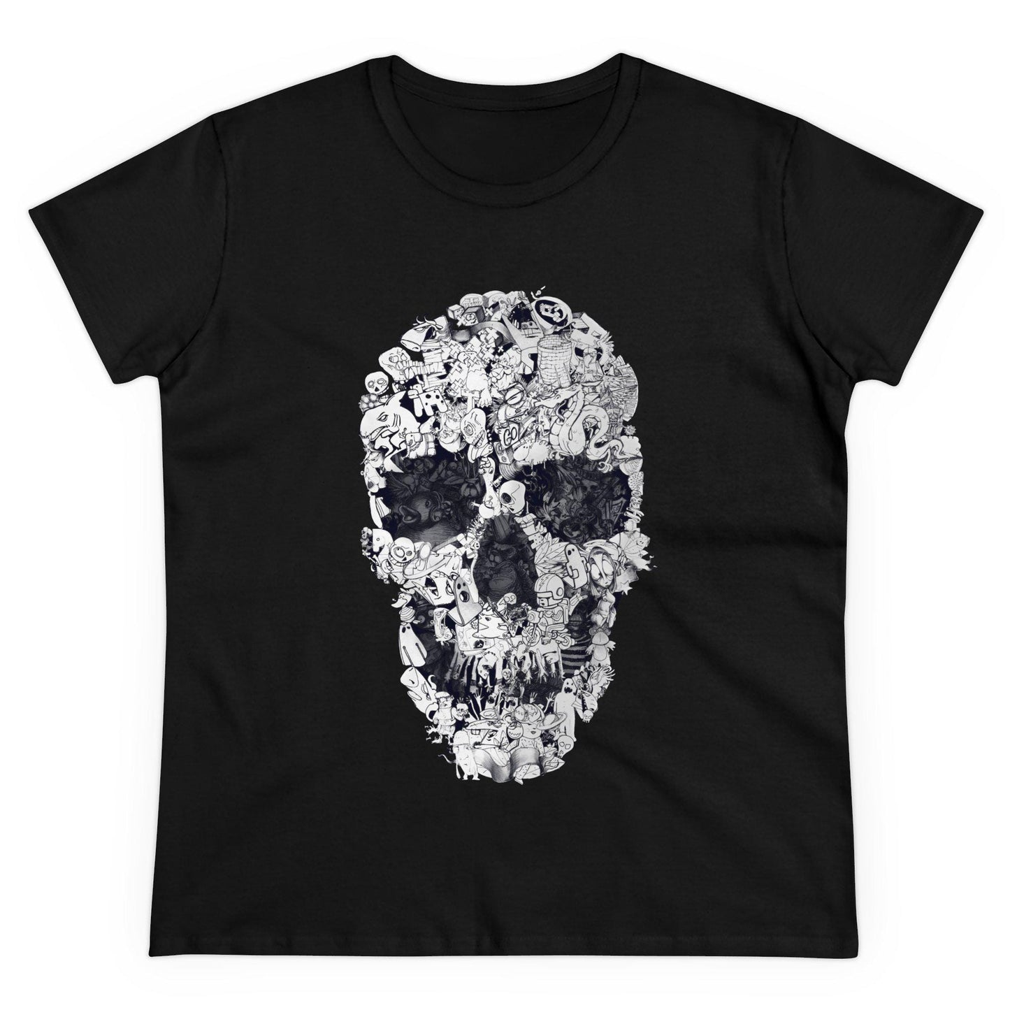 Skull Drawing Tee, Womens Skull T-Shirt, Unique Skull Gift, Black And White Skull Gift For Her