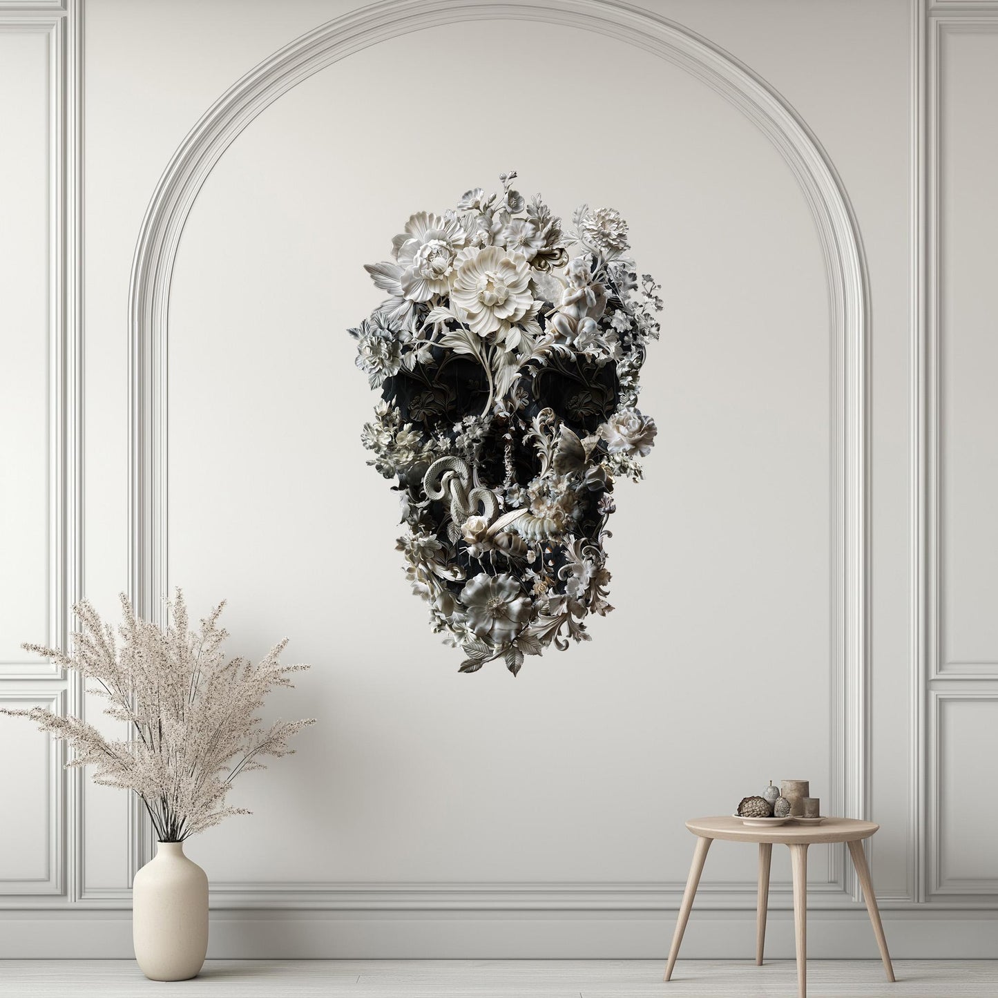 Extra Large Wall Decal, Floral Skull Wall Sticker, Gothic Skull Wall Art, Large Skull Sticker Decor