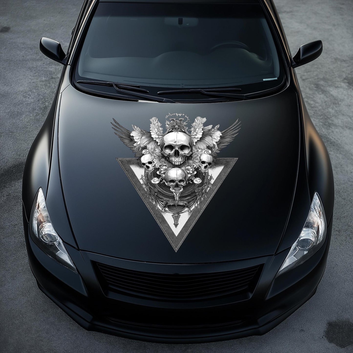Skull Hood Decal, Skull Drawing Car Hood Sticker, Black And White Sugar Skull Art Car Decor, Gothic Skull Hood Art Gift, Skull Decal