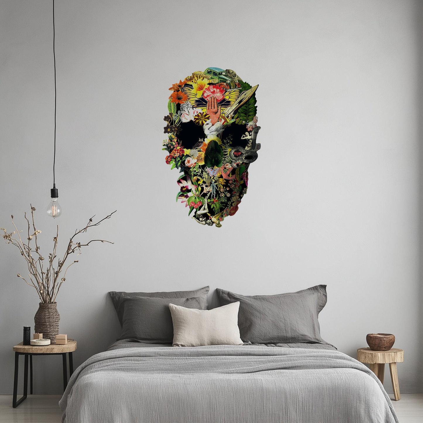 Large Size Wall Decal, Skull Wall Sticker, Floral Skull Wall Art Decor, Skull Art Gift