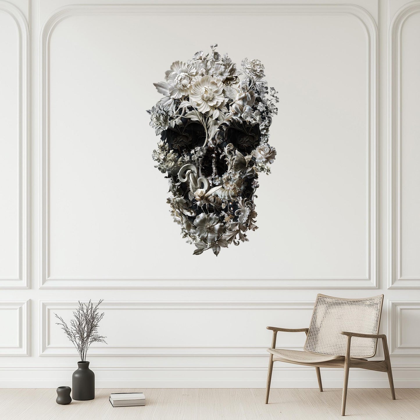 Extra Large Wall Decal, Floral Skull Wall Sticker, Gothic Skull Wall Art, Large Skull Sticker Decor