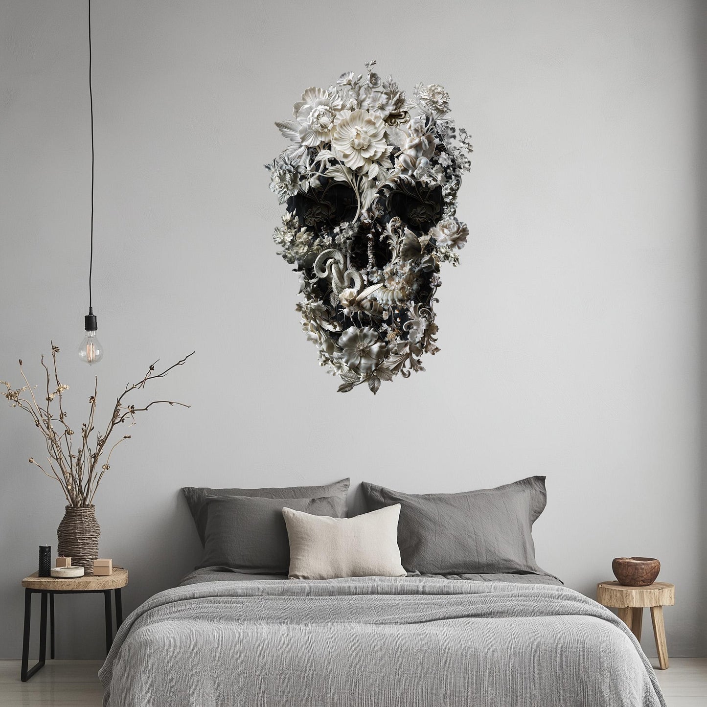 Extra Large Wall Decal, Floral Skull Wall Sticker, Gothic Skull Wall Art, Large Skull Sticker Decor