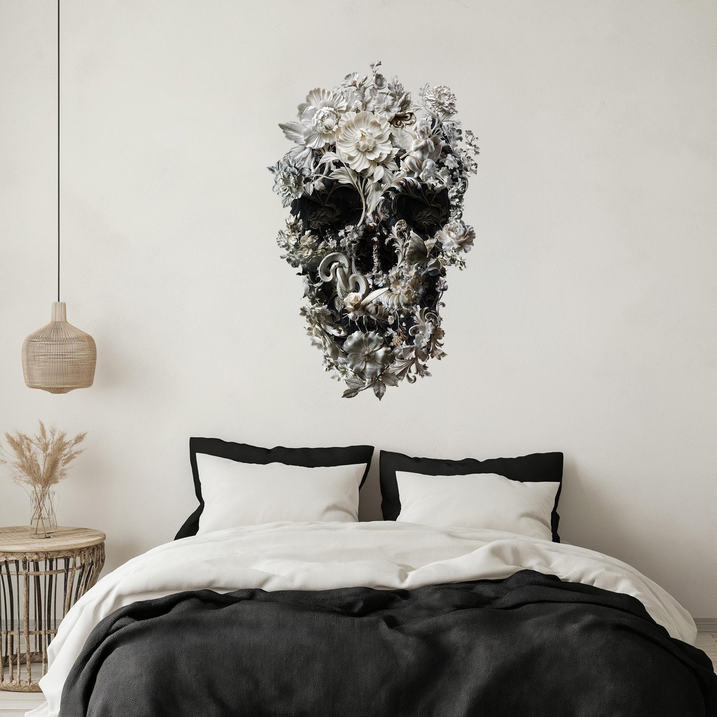 Extra Large Wall Decal, Floral Skull Wall Sticker, Gothic Skull Wall Art, Large Skull Sticker Decor