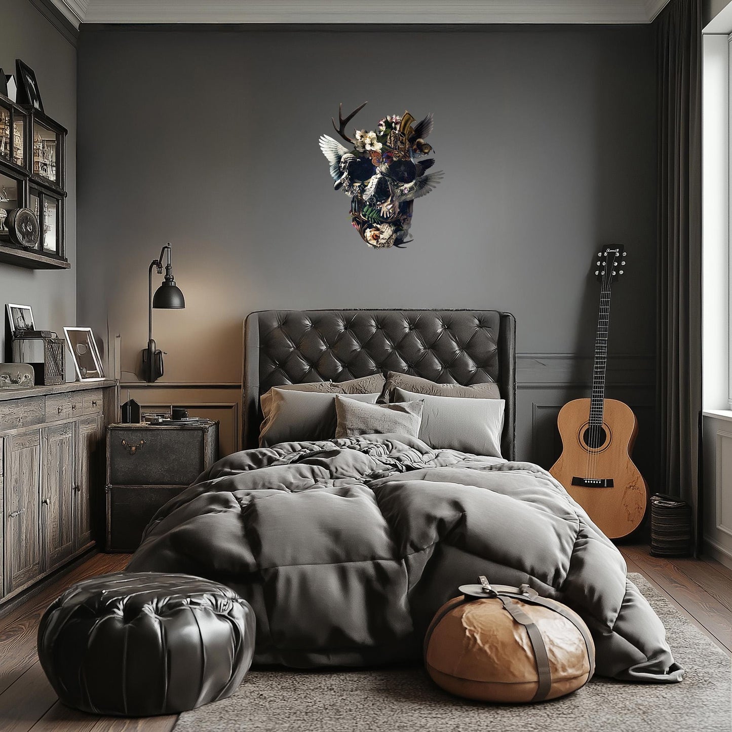 Large Gothic Wall Decal, Skull Wall Sticker, Sugar Skull Wall Art Gift, Gothic Home Decor